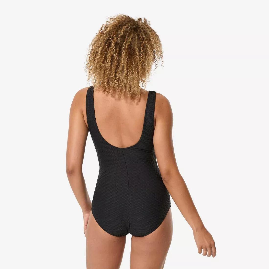 Women 1-Piece Waffle Swimsuit, Black, No Color, large image number 2