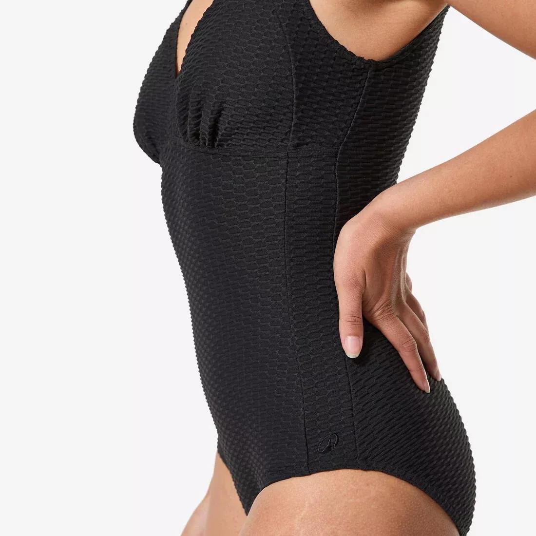 Women 1-Piece Waffle Swimsuit, Black, No Color, large image number 5