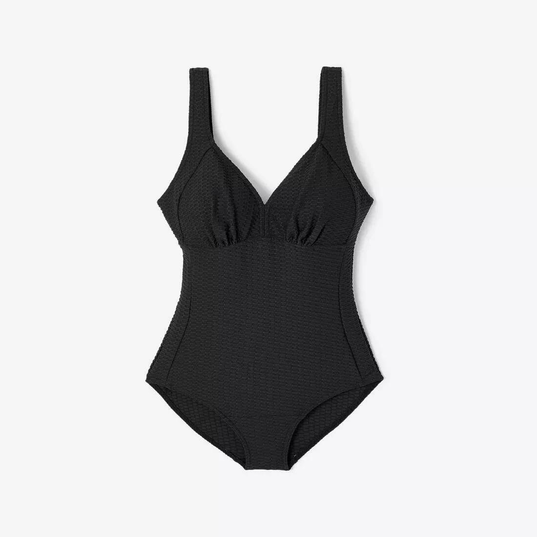 Women 1-Piece Waffle Swimsuit, Black, No Color, large image number 7