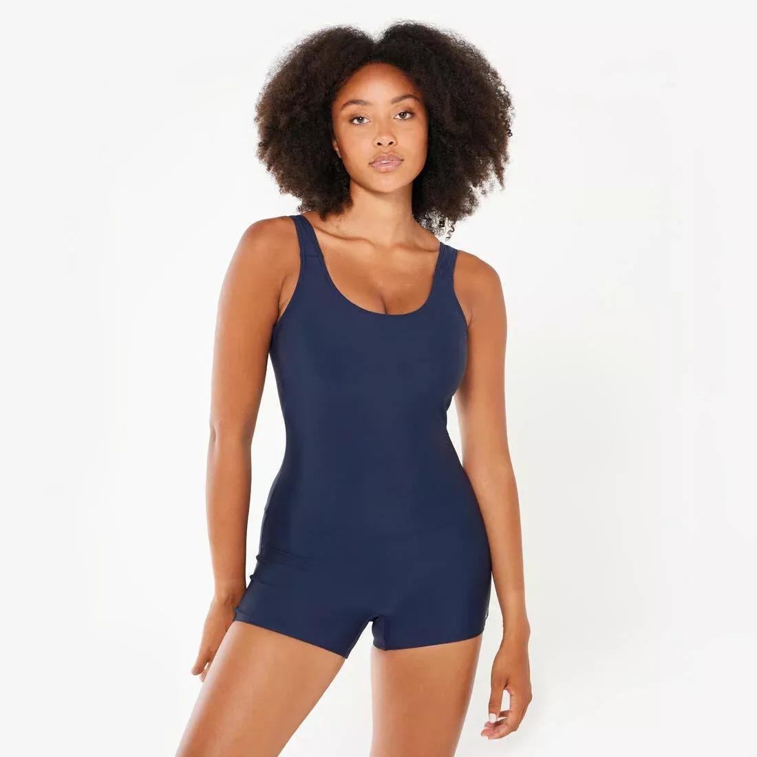 Women swimming 1-piece shorty swimsuit, Khaki, No Color, large image number 1