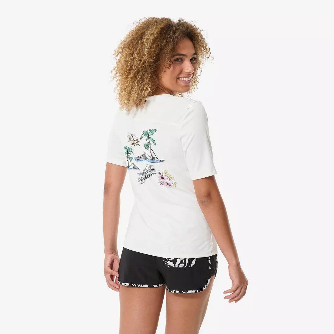 Women surfing short sleeve UV-protection t-shirt - Malou greige, White, No Color, large image number 0