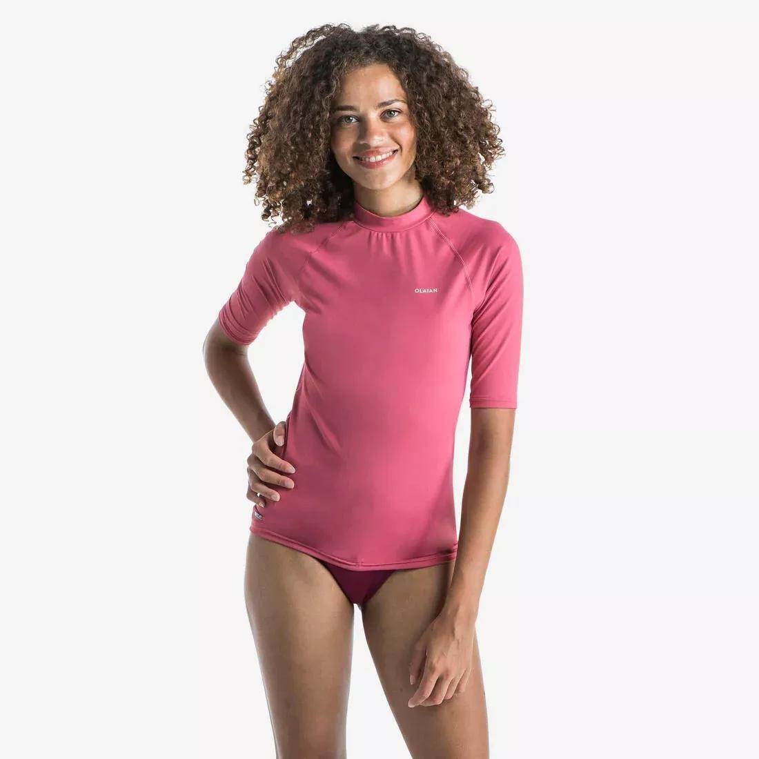 Women Short Sleeve UV Protection Surfing Top T-Shirt - 100, Orange, No Color, medium
