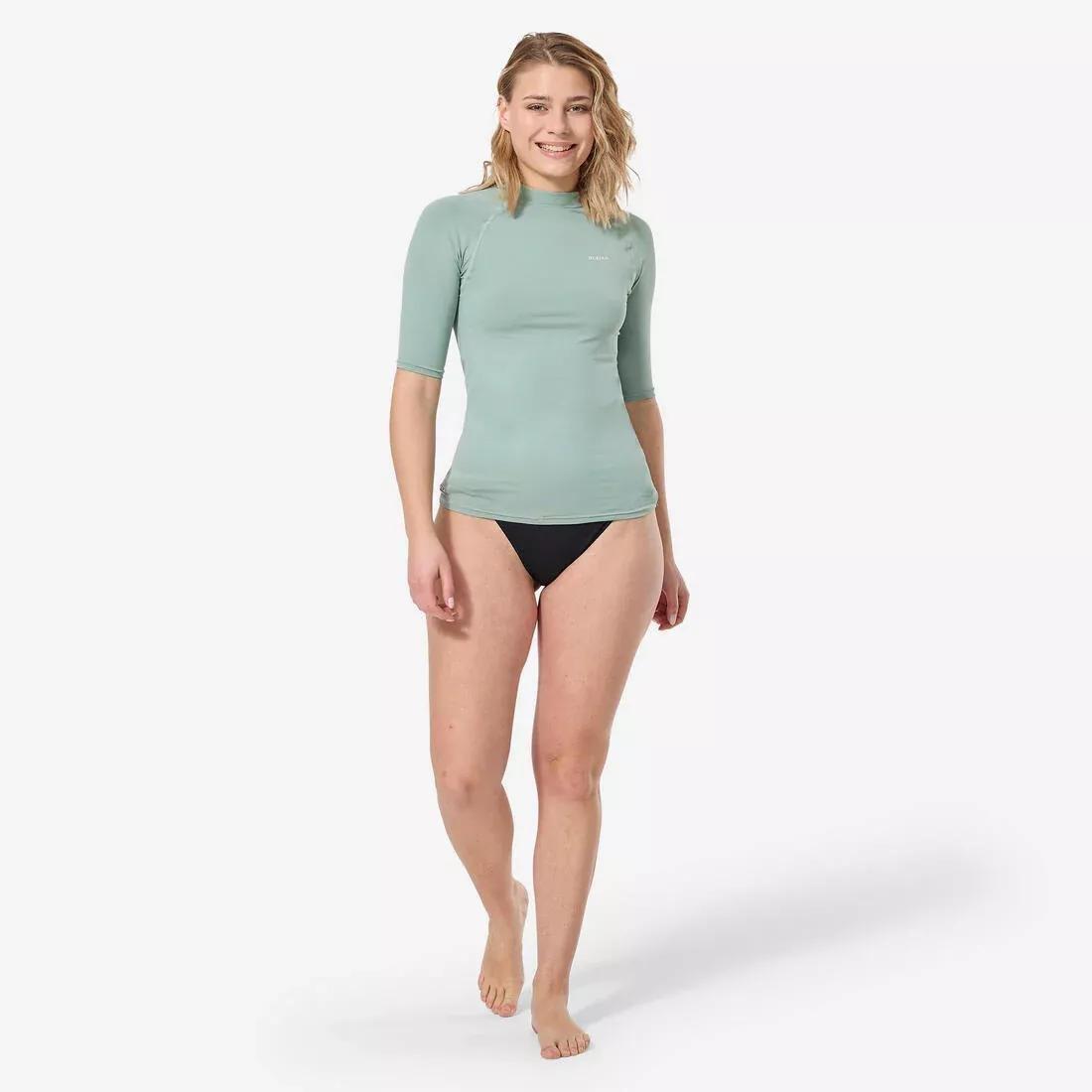 Women Short Sleeve UV Protection Surfing Top T-Shirt - 100, Orange, No Color, large image number 3