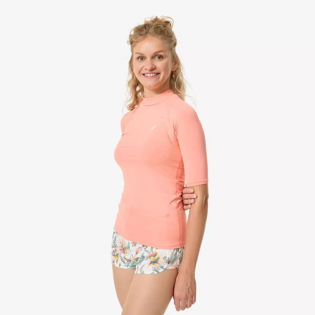 Women Short Sleeve UV Protection Surfing Top T-Shirt - 100, Orange, No Color, large image number 7