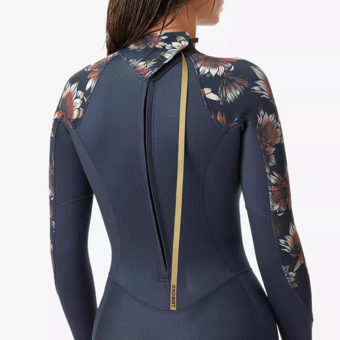 Women Surfing Long Sleeve Shorty Back Zip - 900, Blue, No Color, large image number 4