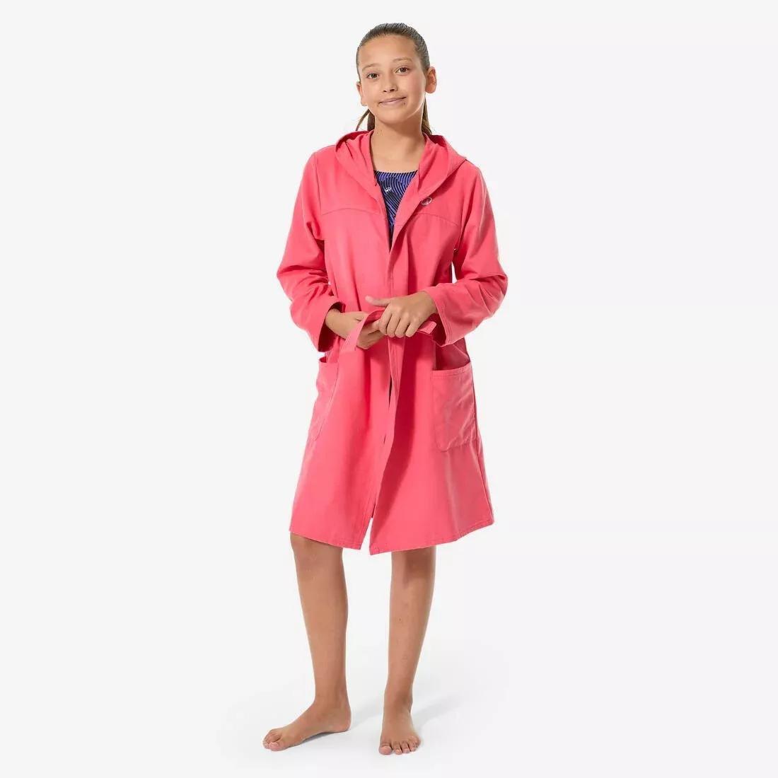 Kids Girls Compact Microfibre Pool Bathrobe, Pink, No Color, medium