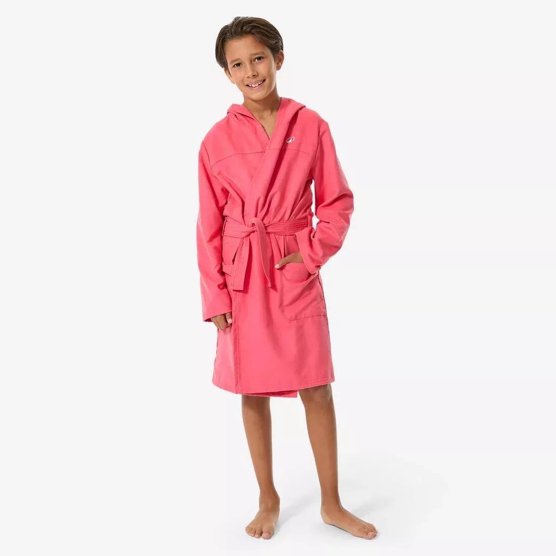 Kids Girls Compact Microfibre Pool Bathrobe, Pink, No Color, medium