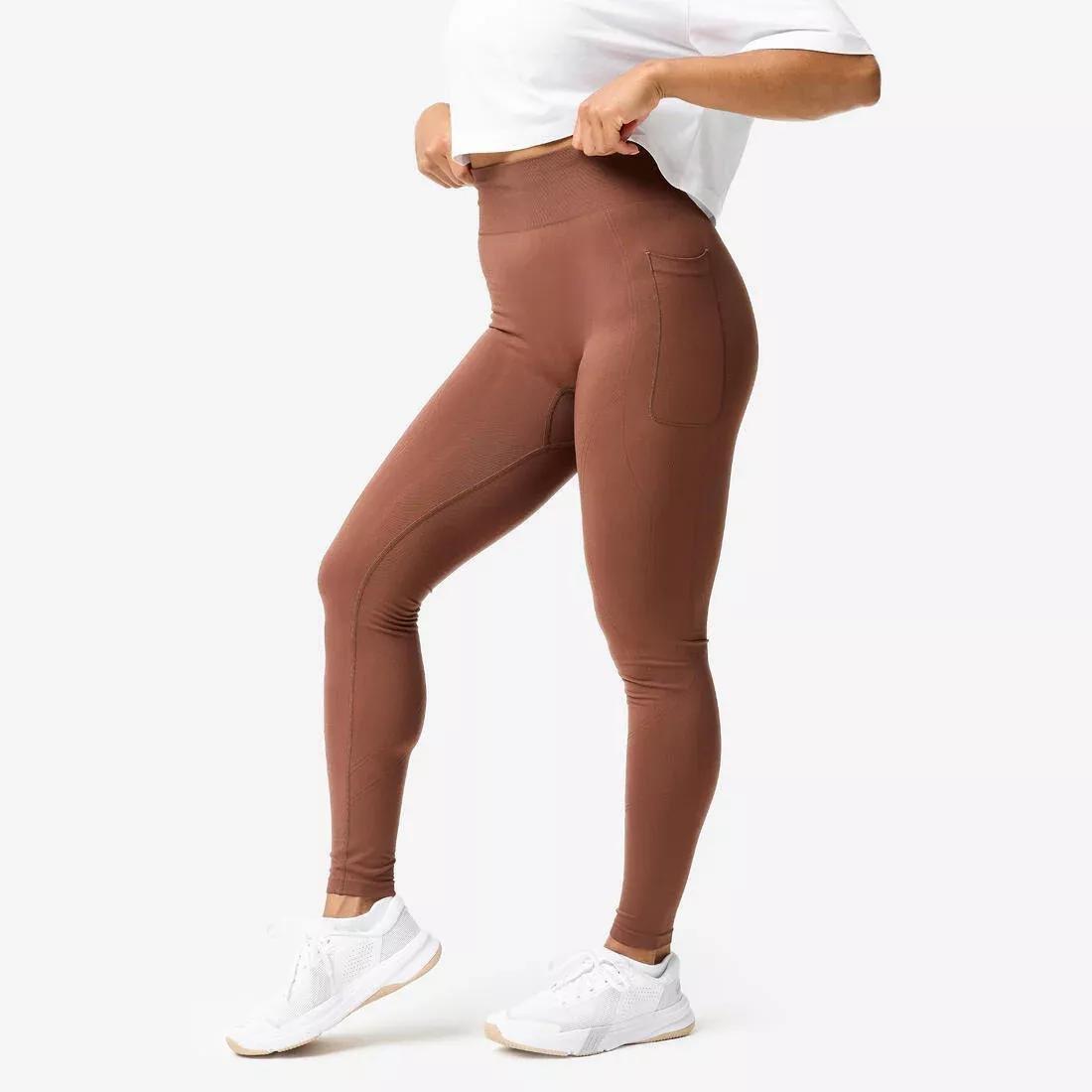 Women High-Waisted Push-Up Effect Seamless Leggings, Brown, No Color, large image number 0