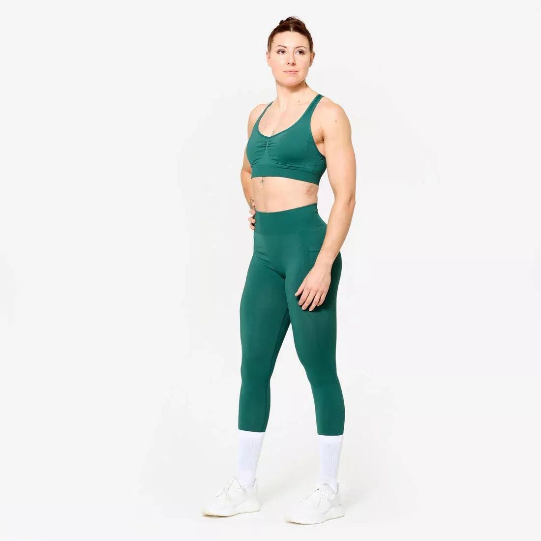 Women High-Waisted Push-Up Effect Seamless Leggings, Brown, No Color, large image number 3