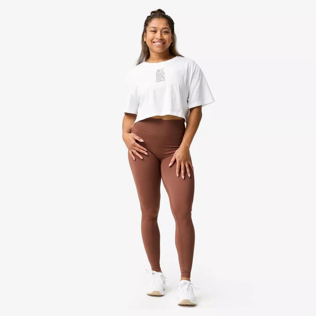 Women High-Waisted Push-Up Effect Seamless Leggings, Brown, No Color, large image number 4