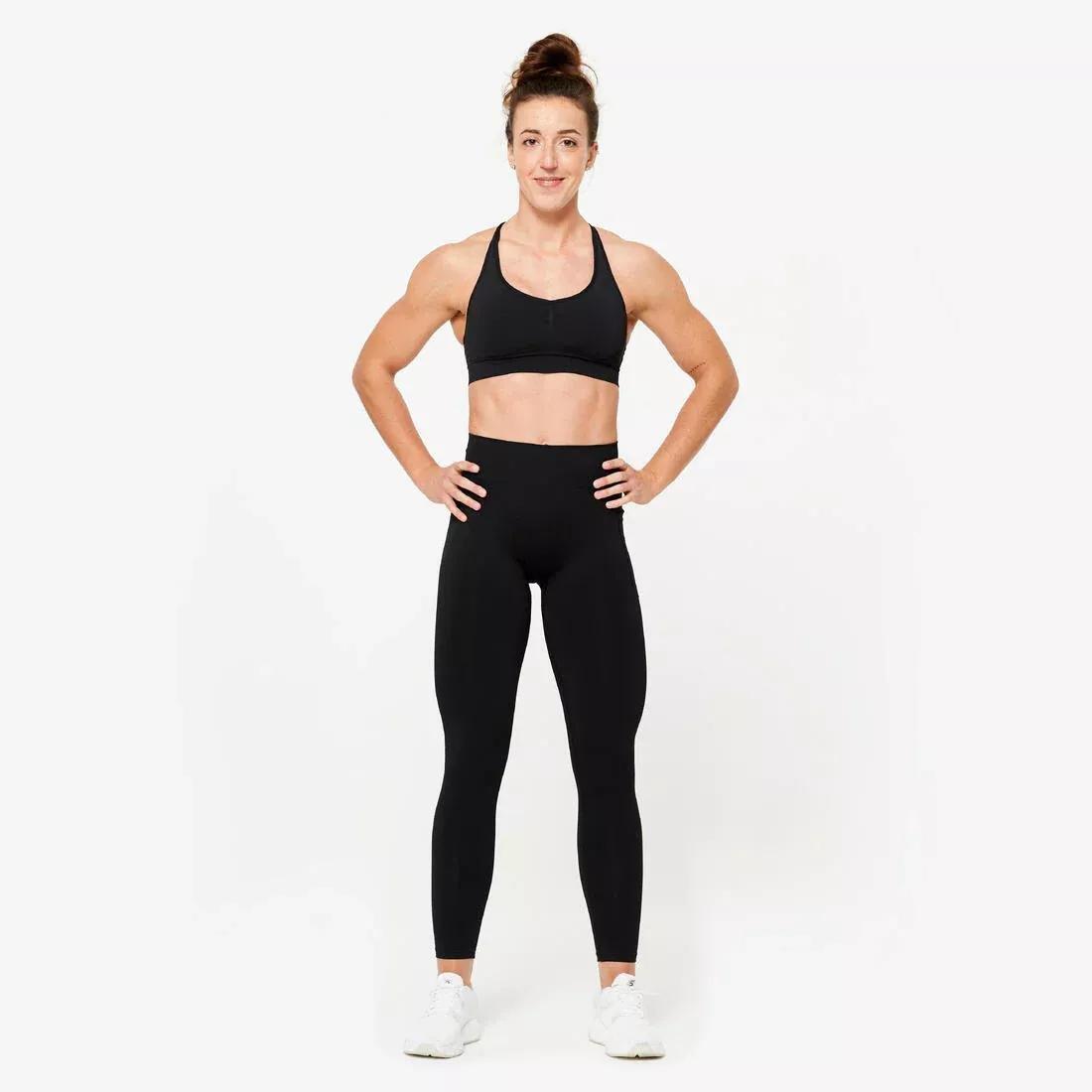 Women High-Waisted Push-Up Effect Seamless Leggings, Brown, No Color, large image number 5