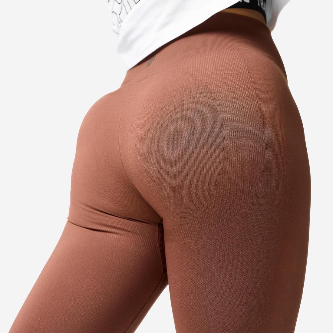 Women High-Waisted Push-Up Effect Seamless Leggings, Brown, No Color, large image number 8