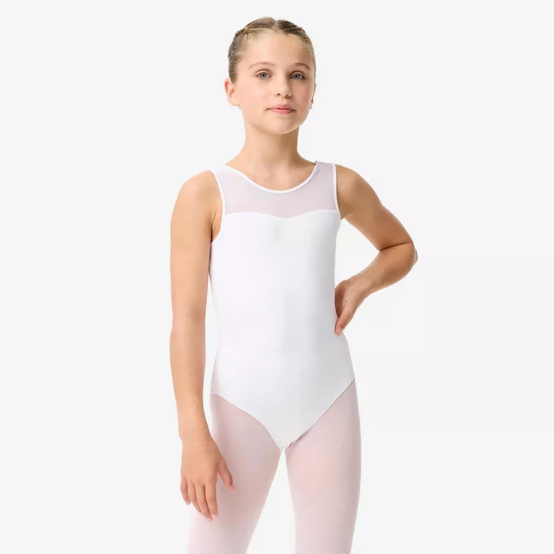 Kids Girls Voile Ballet Leotard, White, No Color, medium