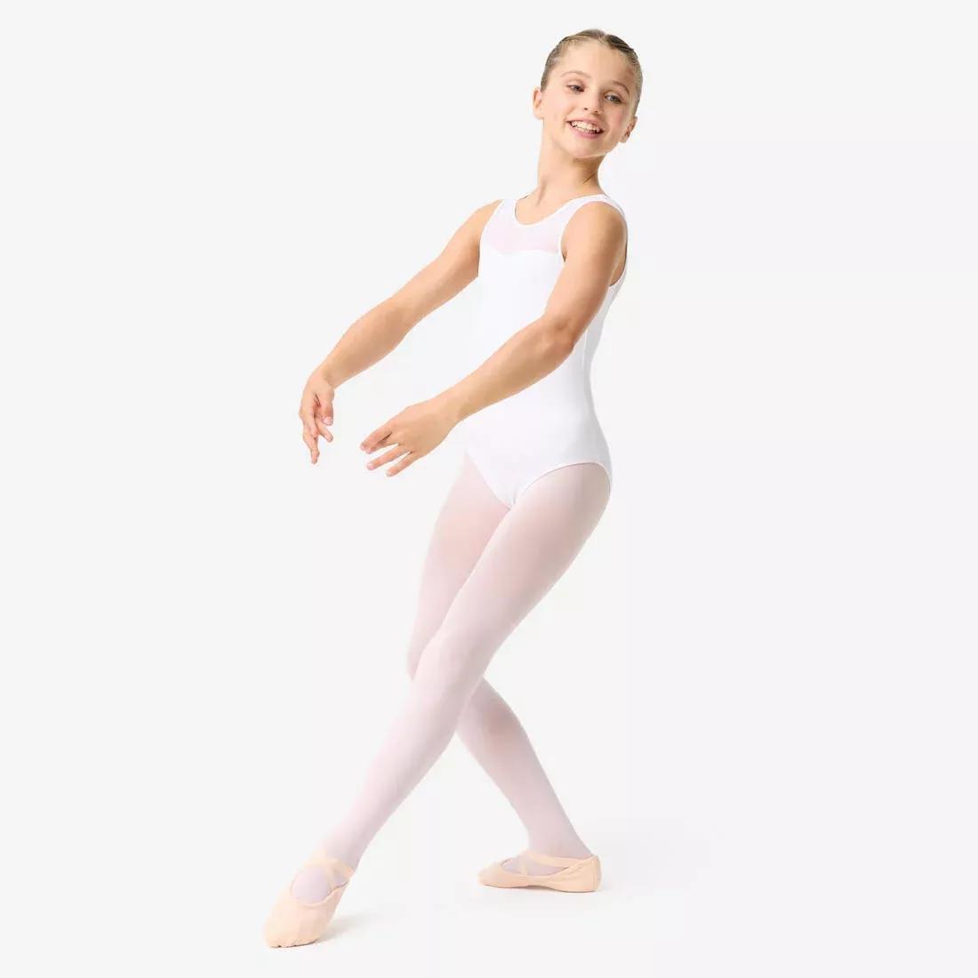 Kids Girls Voile Ballet Leotard, White, No Color, medium