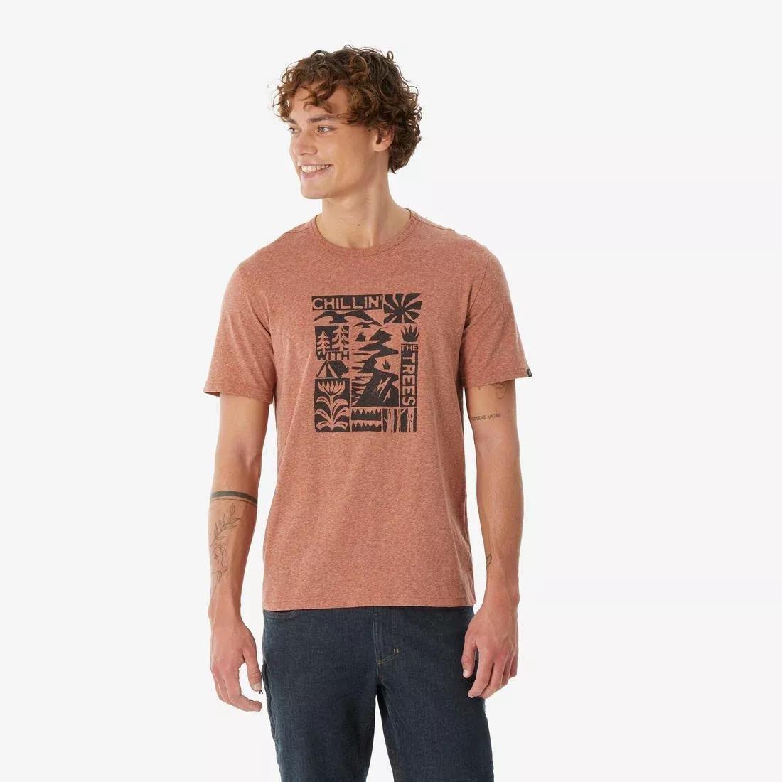 Men Short-Sleeved Hiking T-Shirt NH100, Brown, No Color, medium
