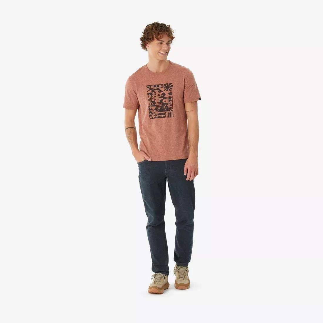 Men Short-Sleeved Hiking T-Shirt NH100, Brown, No Color, medium