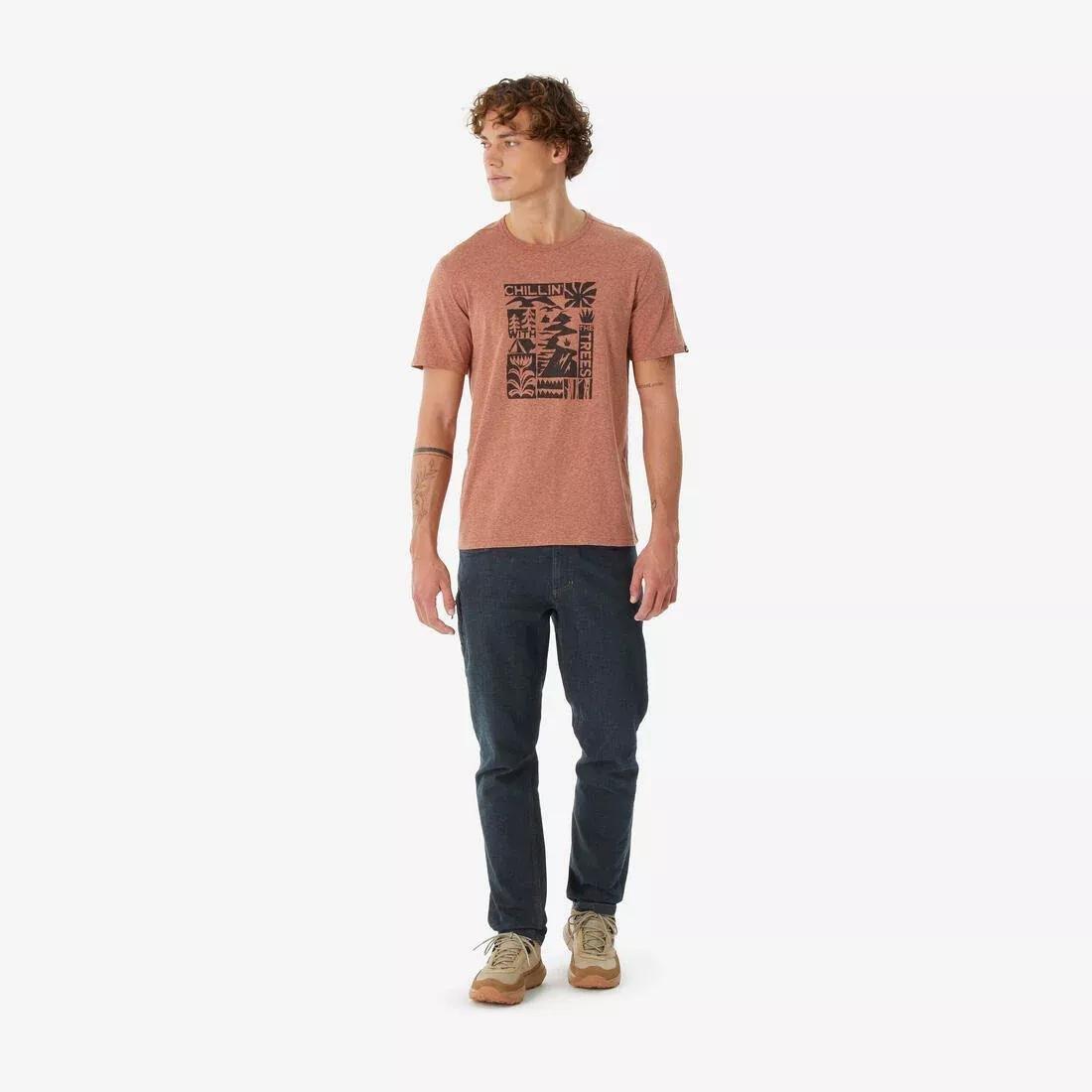 Men Short-Sleeved Hiking T-Shirt NH100, Brown, No Color, medium