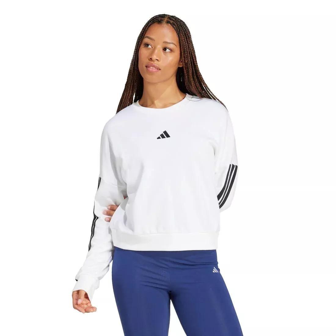 Essentials 3-Stripes French Terry Sweatshirt, White, No Color, large image number 1