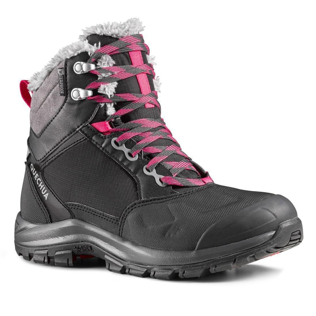 Women Warm Waterproof Hiking Shoes - Sh520 X-Warm Mid, Black, , large image number 0