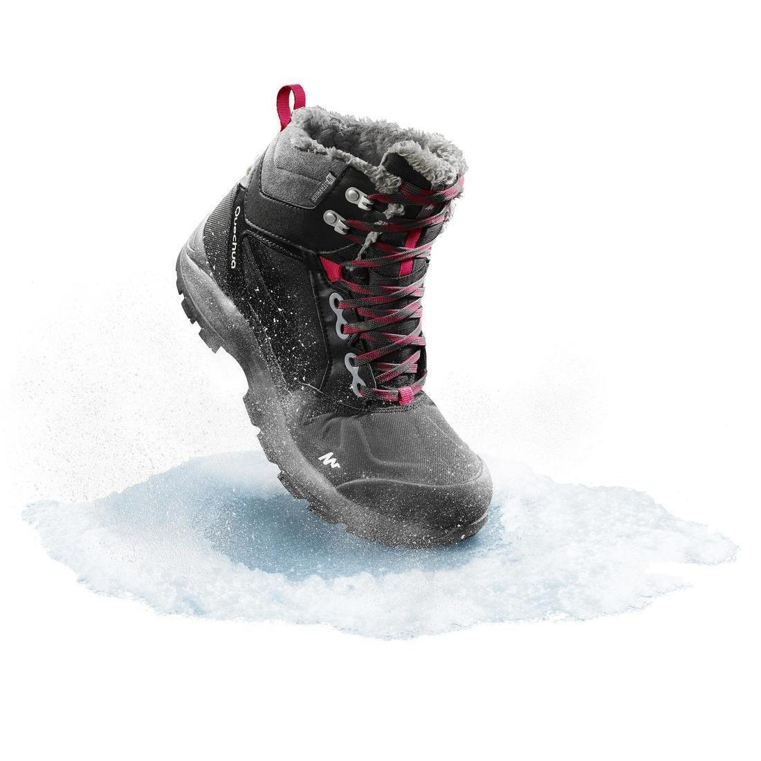 Women Warm Waterproof Hiking Shoes - Sh520 X-Warm Mid, Black, , large image number 12