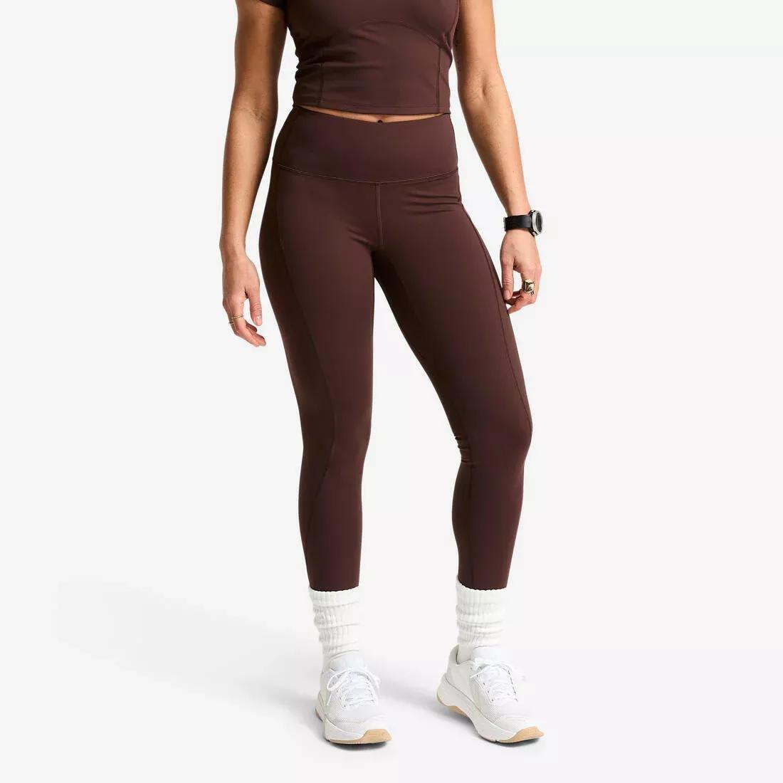 Women High-Waisted Shaping Sport Leggings, Brown, No Color, large image number 1