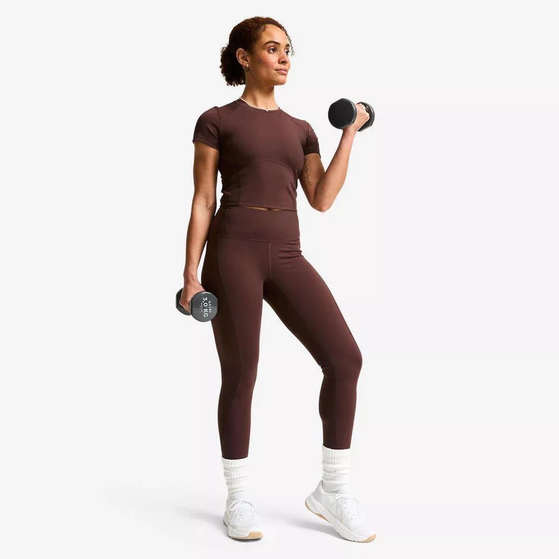 Women High-Waisted Shaping Sport Leggings, Brown, No Color, large image number 3