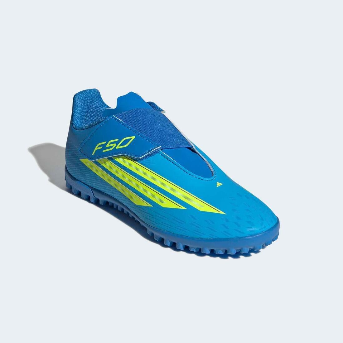 Kids Unisex F50 Club Velcro Turf Football Shoes, Blue, No Color, large image number 4