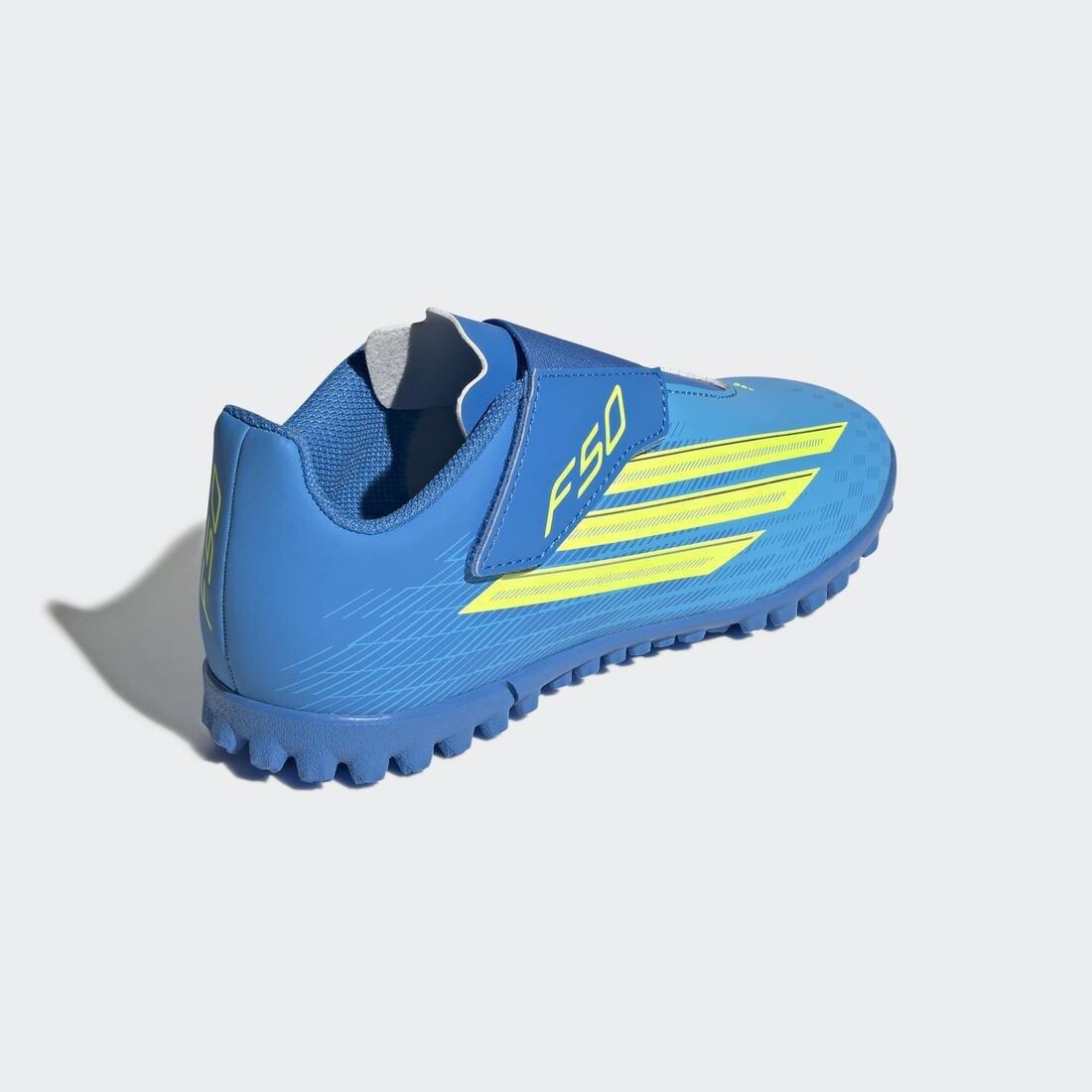 Kids Unisex F50 Club Velcro Turf Football Shoes, Blue, No Color, large image number 5