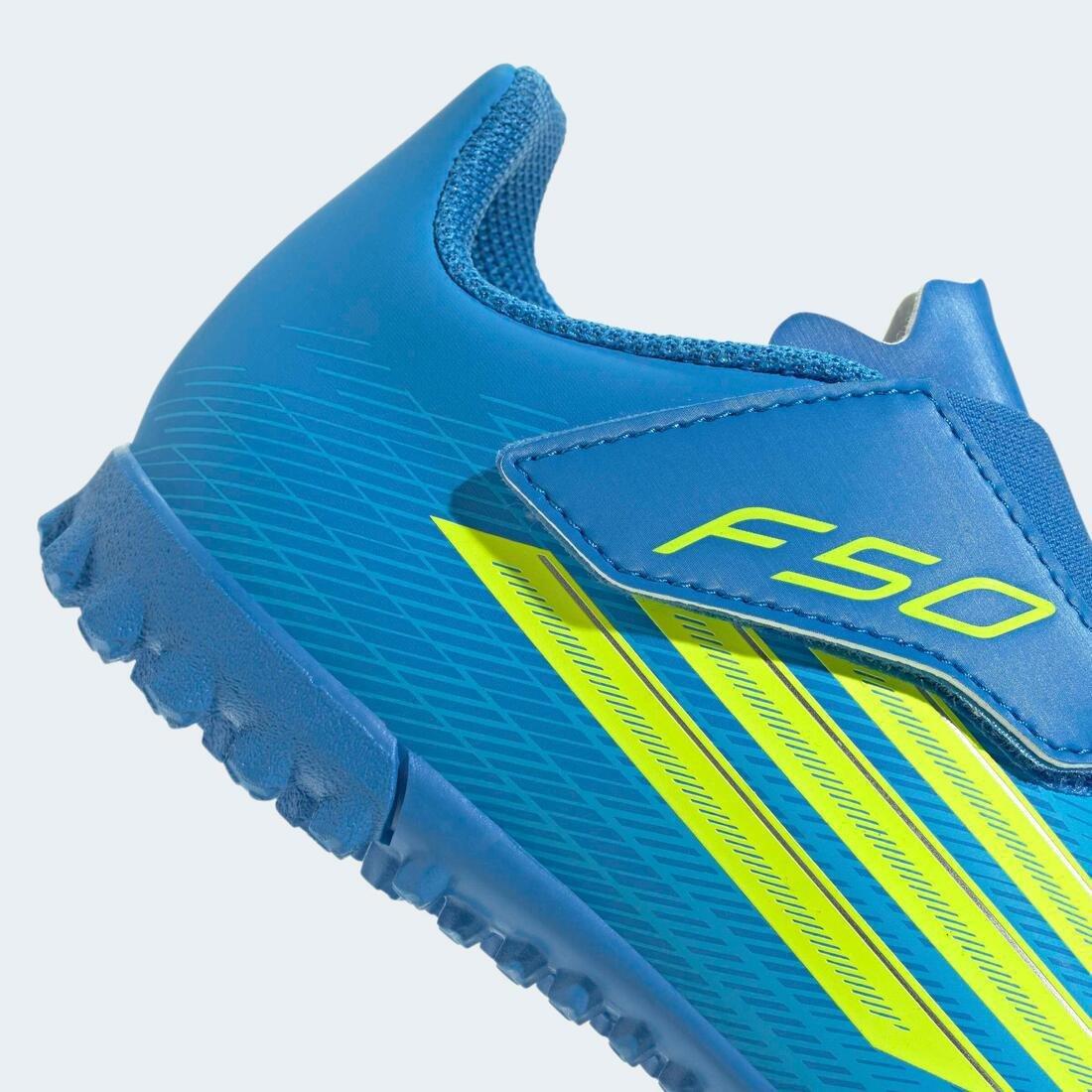 Kids Unisex F50 Club Velcro Turf Football Shoes, Blue, No Color, large image number 6