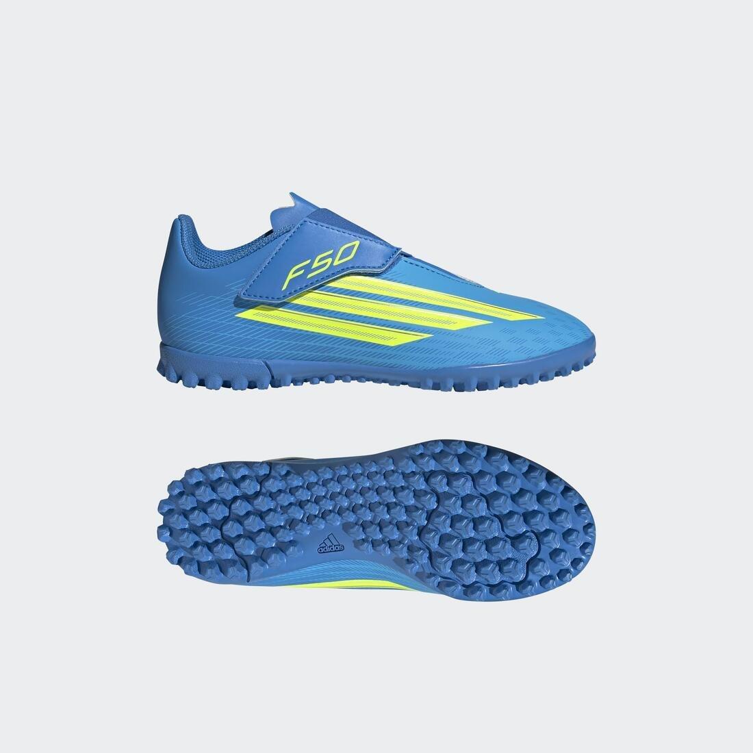 Kids Unisex F50 Club Velcro Turf Football Shoes, Blue, No Color, large image number 8