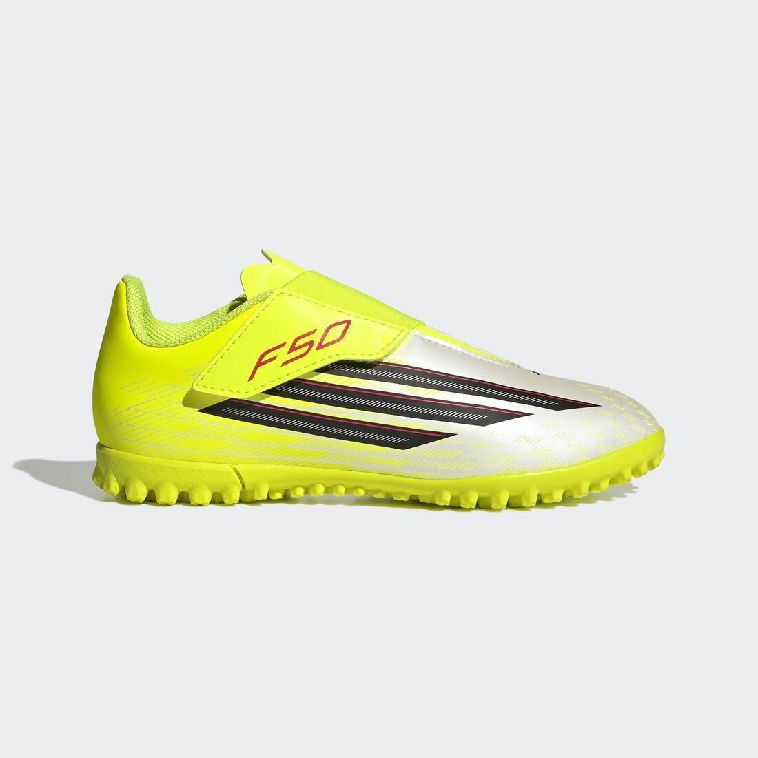 Kids Unisex F50 Club Velcro Turf Football Shoes, Yellow, , medium