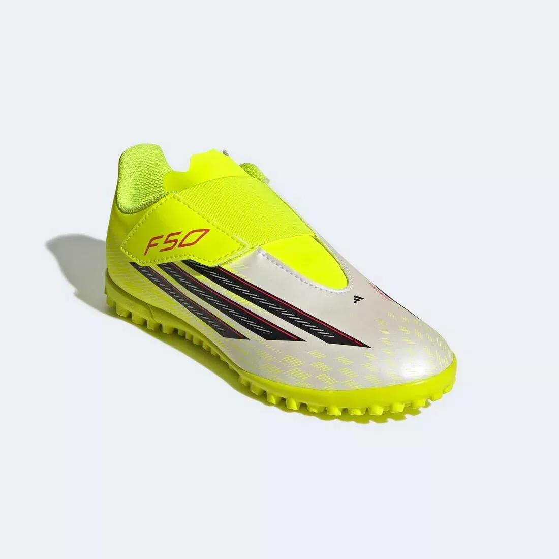 Kids Unisex F50 Club Velcro Turf Football Shoes, Yellow, , large image number 4