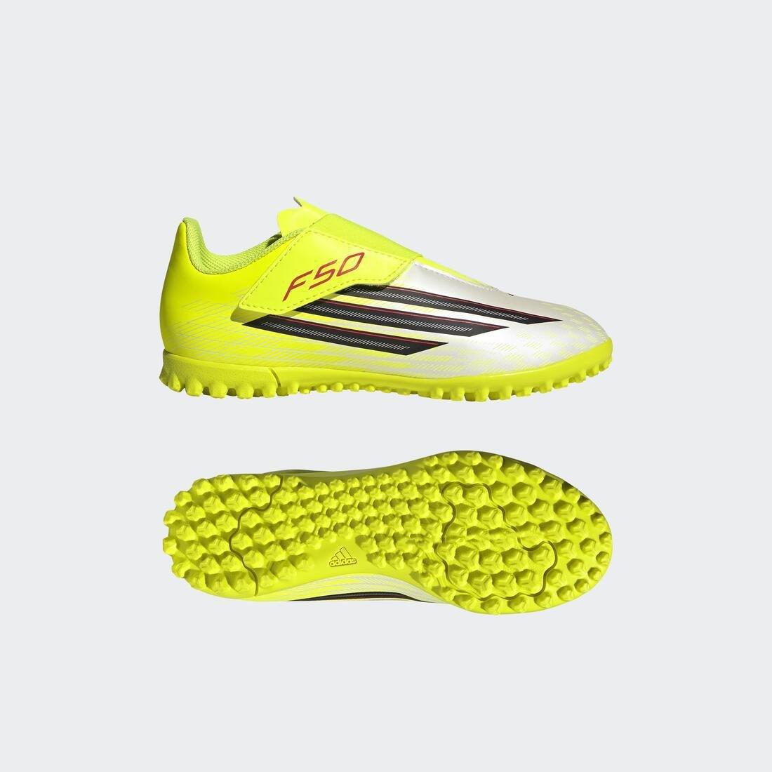 Kids Unisex F50 Club Velcro Turf Football Shoes, Yellow, , large image number 8