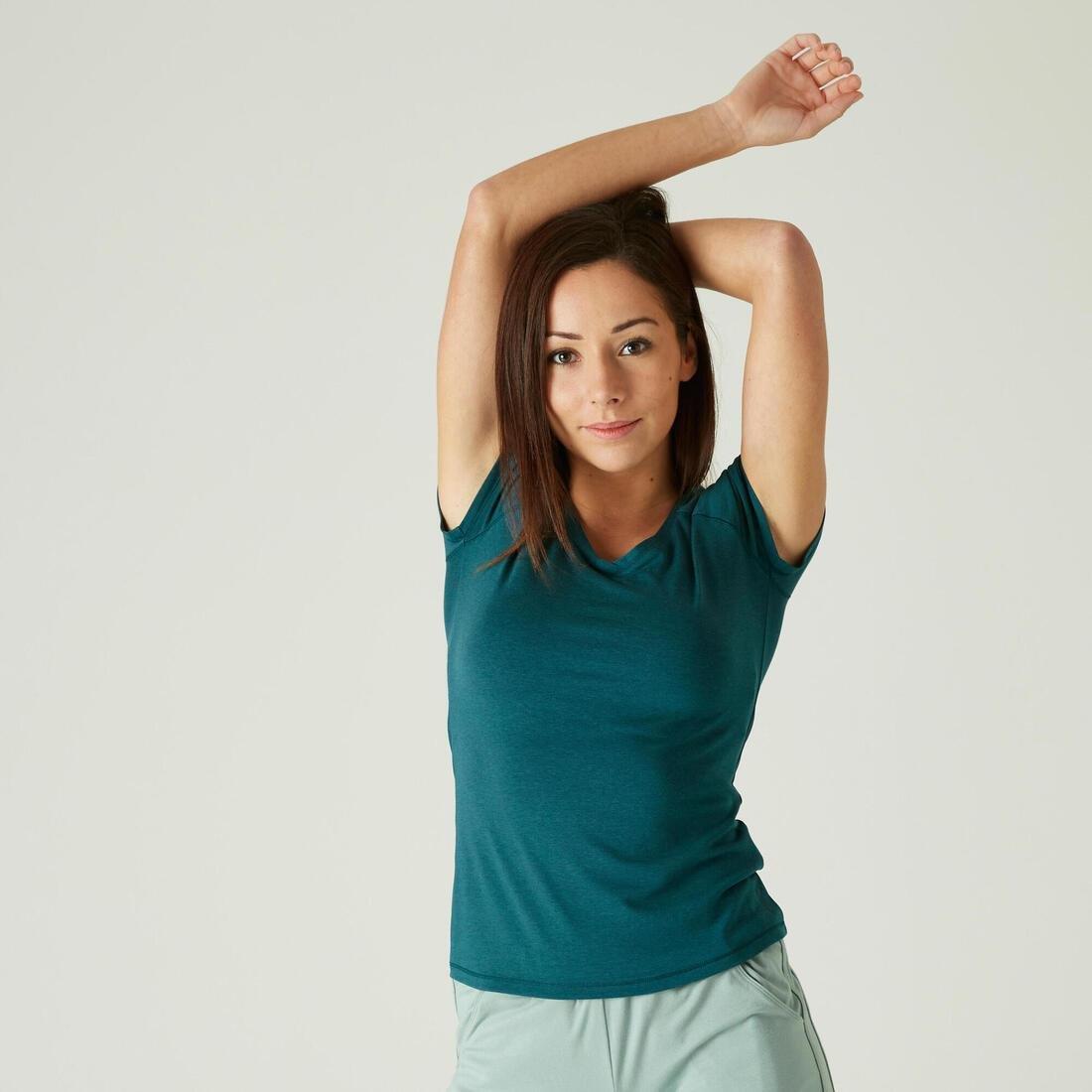 Slim Fit Stretch Cotton Fitness T-Shirt, Turquoise, , large image number 1
