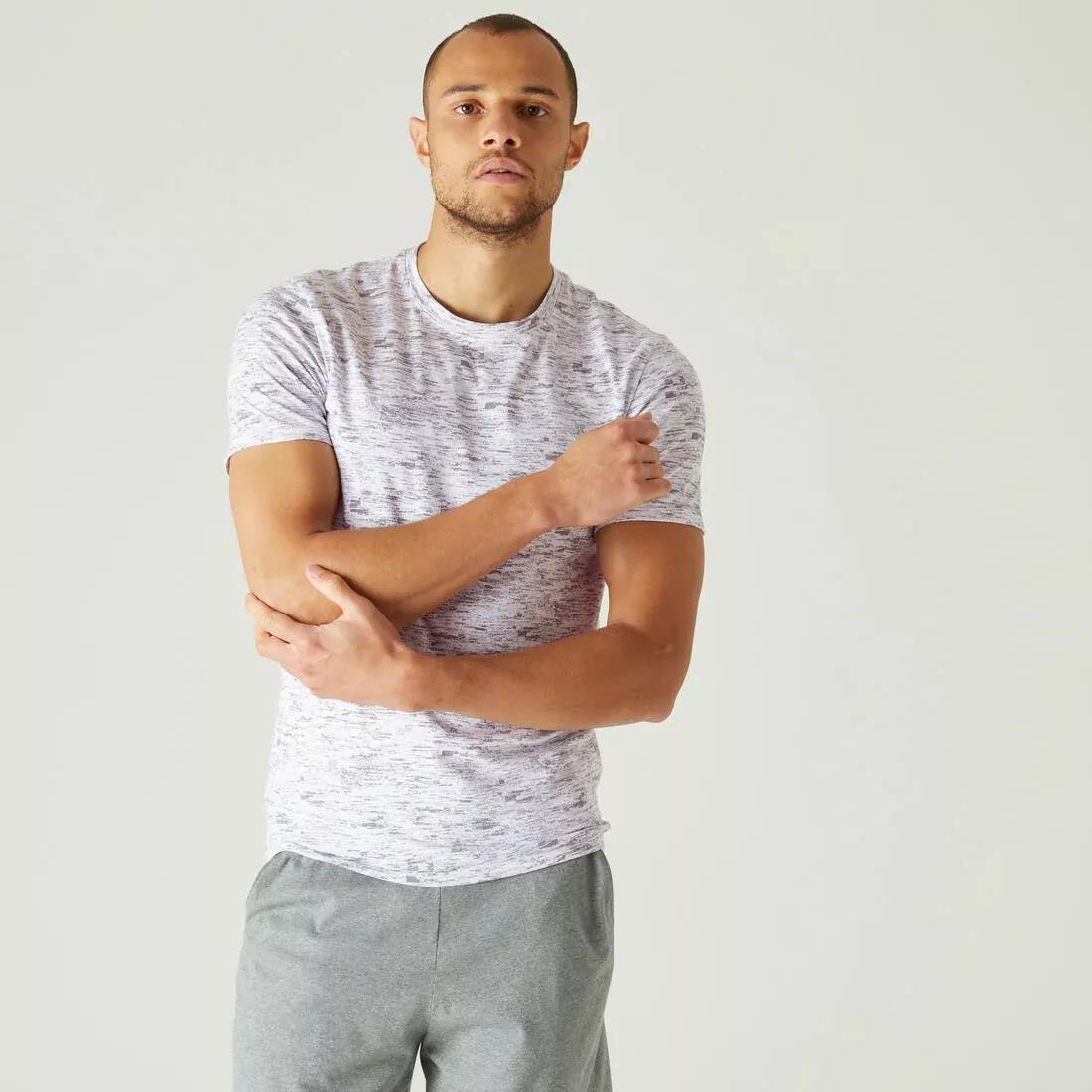 Mens Slim-Fit Stretch Cotton Fitness T-Shirt, White, No Color, large image number 1