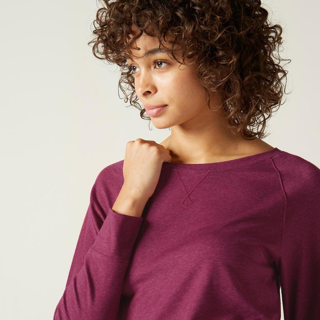 Stretchy Long-Sleeved Cotton Fitness T-Shirt, Purple, , large image number 2