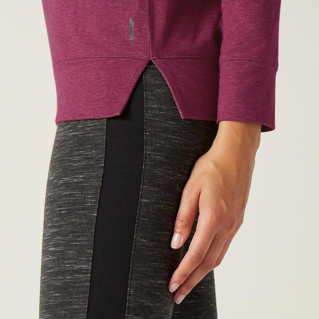 Stretchy Long-Sleeved Cotton Fitness T-Shirt, Purple, , large image number 4