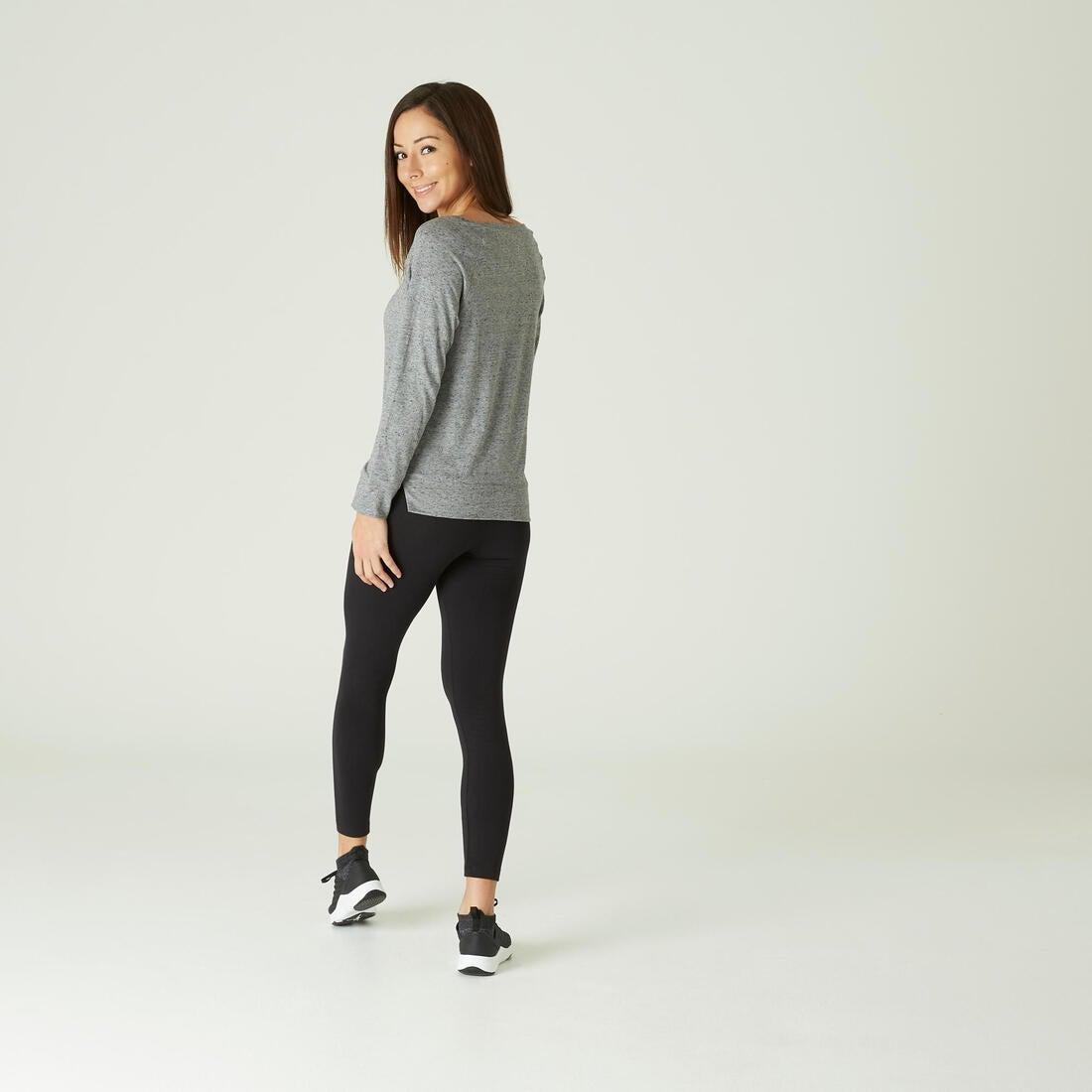 Stretchy Long-Sleeved Cotton Fitness T-Shirt, Purple, , large image number 7