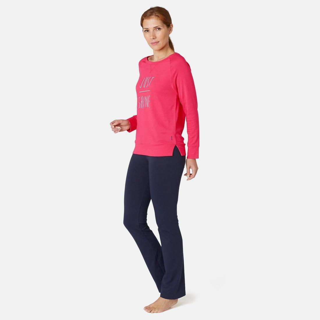 Stretchy Long-Sleeved Cotton Fitness T-Shirt, Purple, , large image number 13