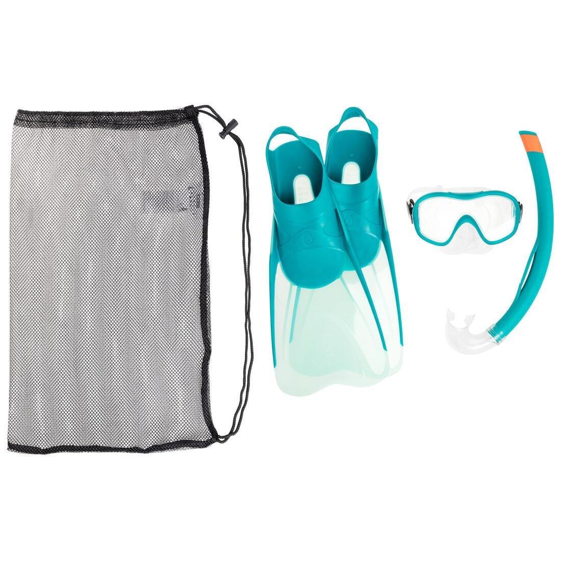 Adult's diving snorkelling Fins Mask and Snorkel kit SNK 500 - Blue, caribbean turquoise green, , large image number 1