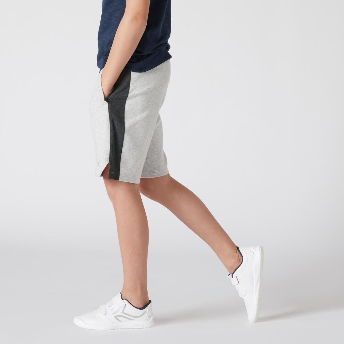 DOMYOS - Kids Breathable Cotton Shorts, Light Grey