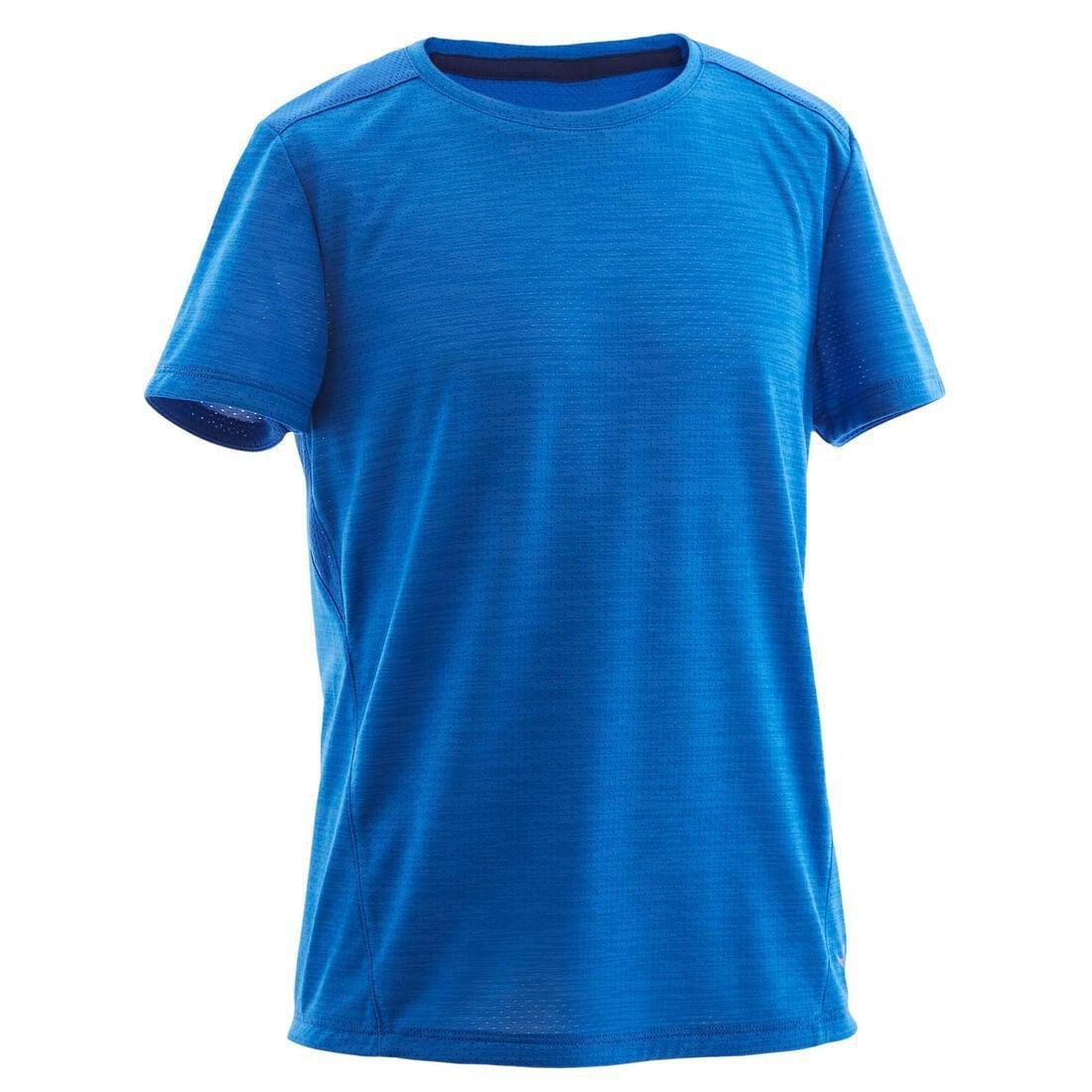 DOMYOS - Kids Boys Breathable Synthetic Short-Sleeved Gym T-Shirt - S500, Blue