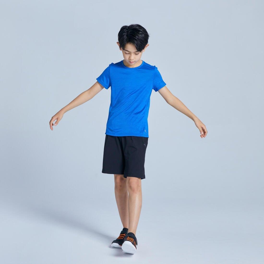 Kids Boys Breathable Synthetic Short-Sleeved Gym T-Shirt - S500, Blue, No Color, large image number 9