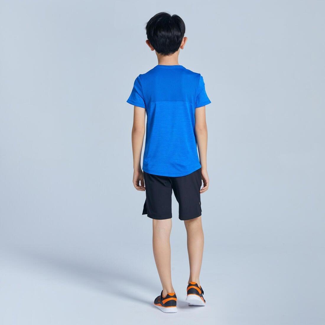 DOMYOS - Kids Boys Breathable Synthetic Short-Sleeved Gym T-Shirt - S500, Blue