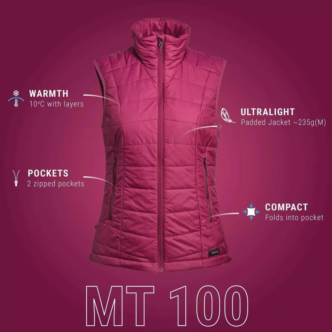 Women Synthetic Sleeveless Trekking Padded Jacket - MT100, Purple, 5401_000, medium