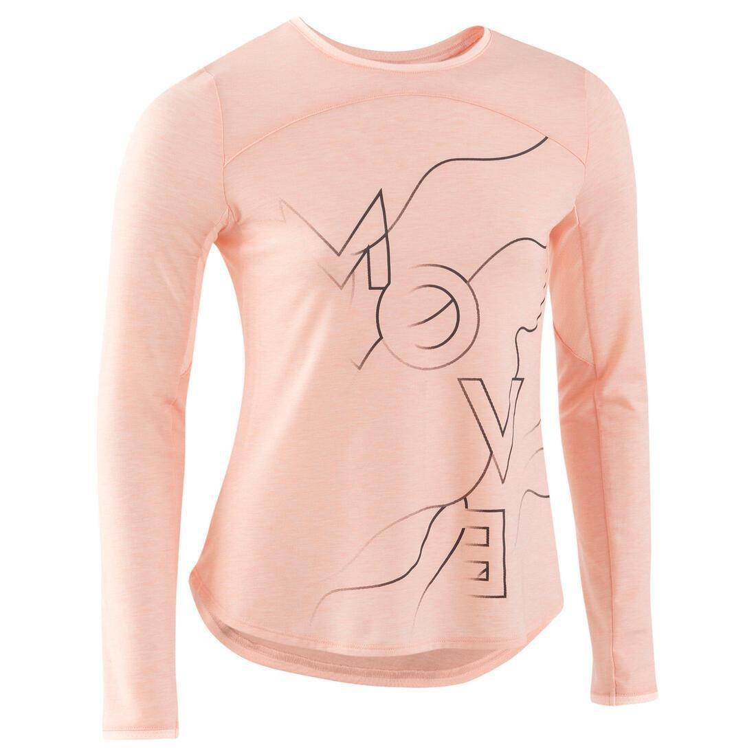 Unisex Kids Long-Sleeved Breathable Cotton Gym T-Shirt 500, Pink, , large image number 6