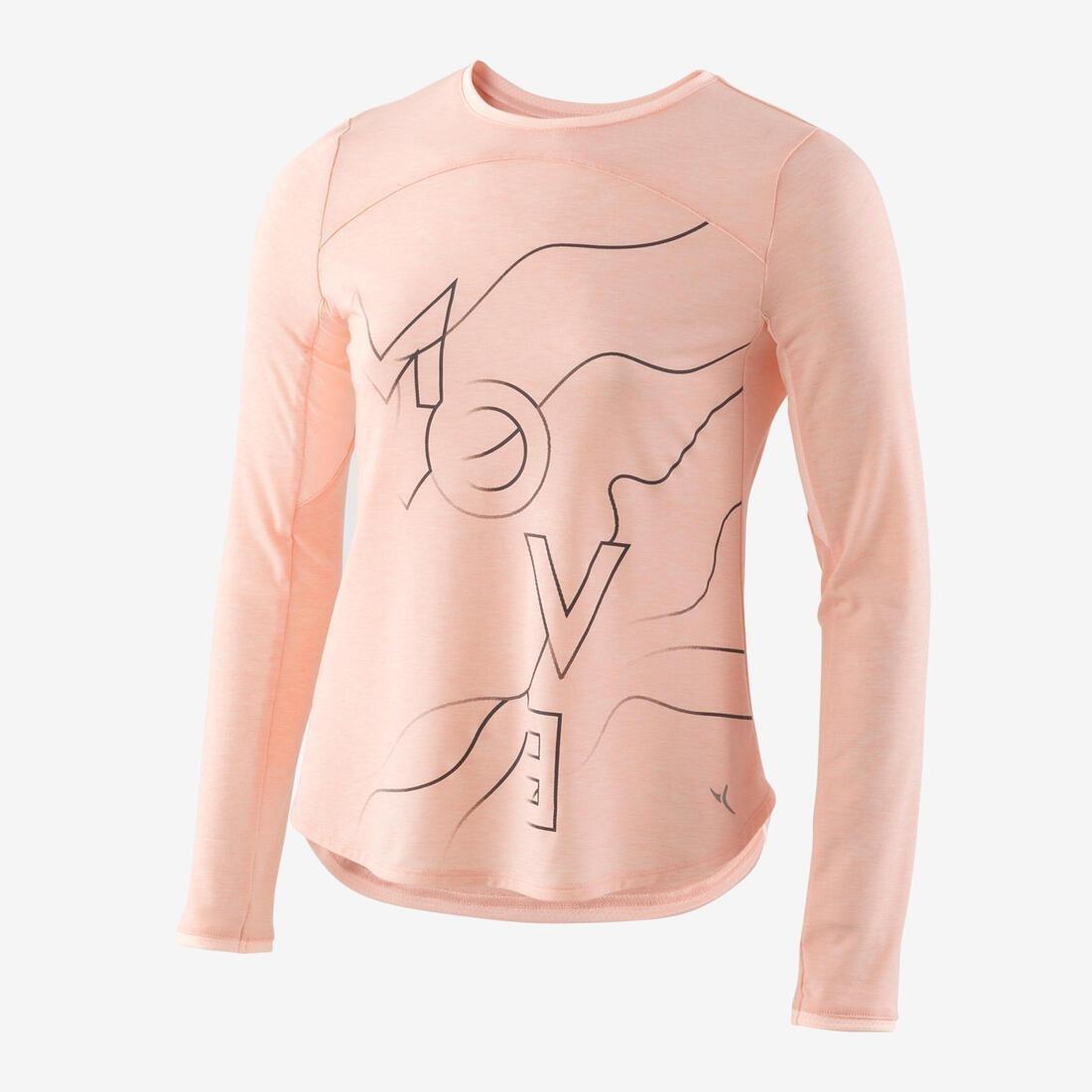 Unisex Kids Long-Sleeved Breathable Cotton Gym T-Shirt 500, Pink, , large image number 7