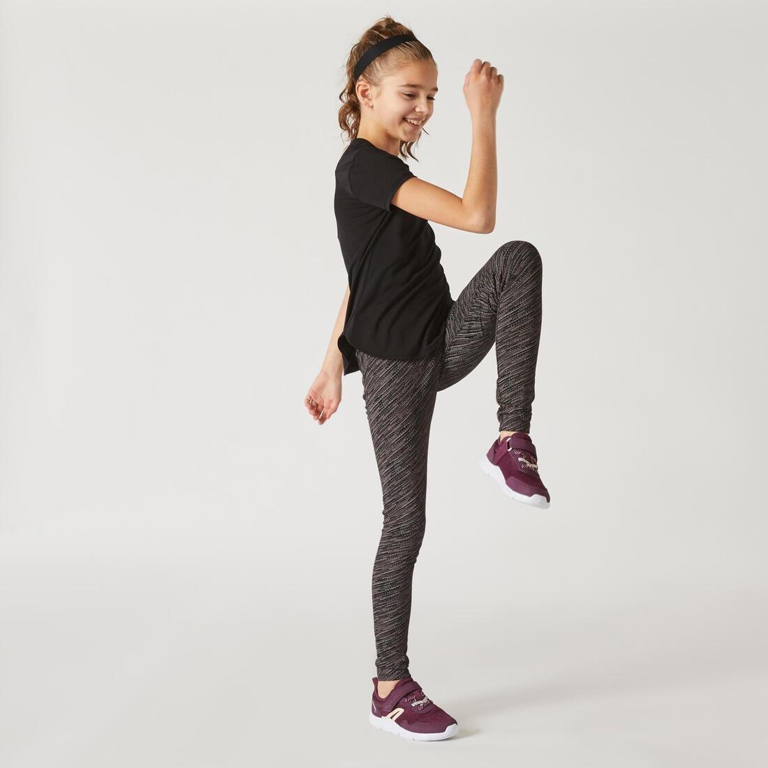 Kids Girls Breathable Cotton Gym Leggings - 500, Black