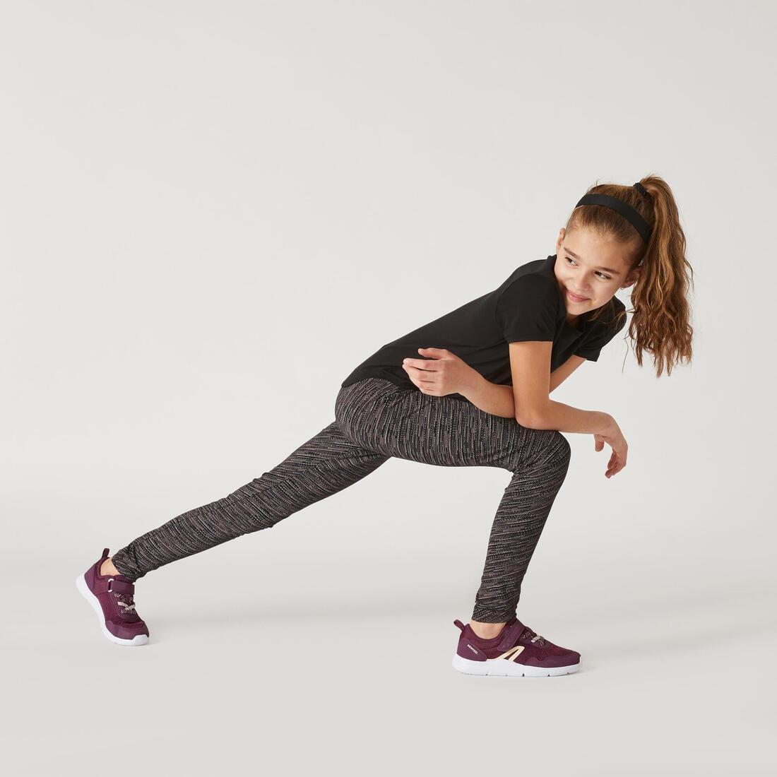 Kids Girls Breathable Cotton Gym Leggings - 500, Black, , large image number 2