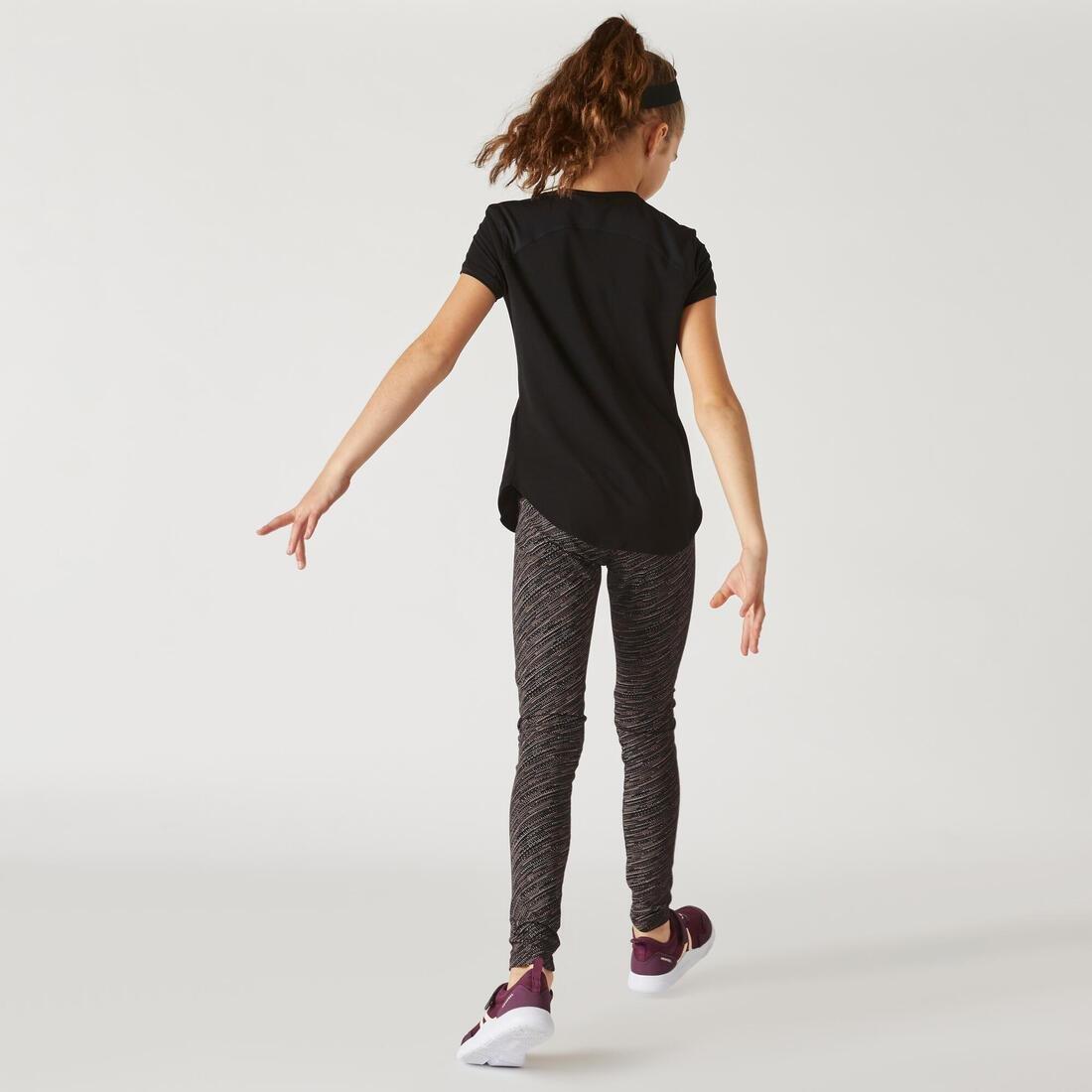 Kids Girls Breathable Cotton Gym Leggings - 500, Black, , large image number 3